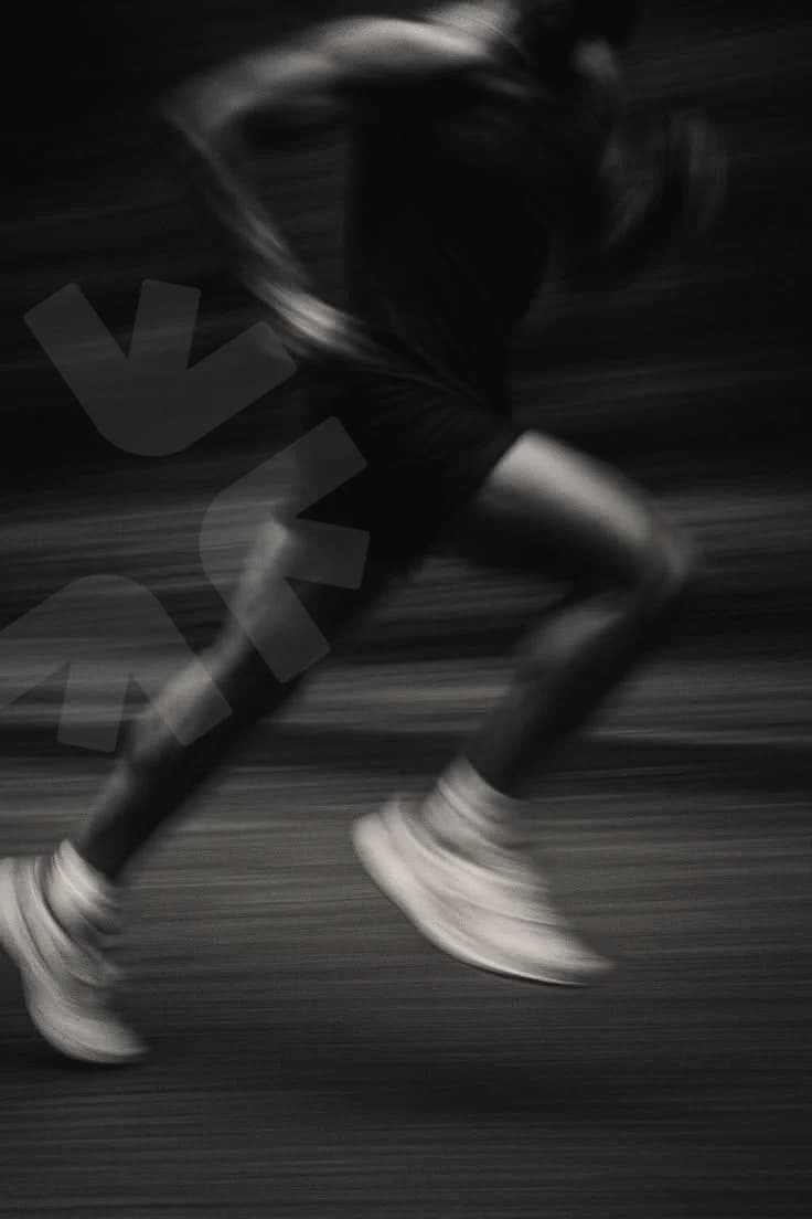Black-and-white photograph of a runner in motion